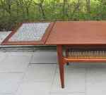 Soffbord från Trioh i teak med en rutig utdragssskiva och en i teak + tidningshylla, 50-tal