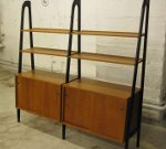 50's Scandinavian teak shelf with black lacquered sides, two sections