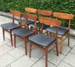 6 Farstrup teak stolar med svart vinyl klädsel SÅLDA 2023-07-29