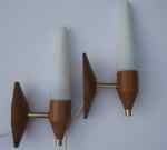A pair of wall lamps, teak, glass and brass, 60's
