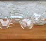 Jena glass teapot & 5 tea cups with plates, SOLD 2021-07-10