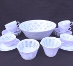 Rice porcelain Arabia by Friedl Holzer-Kjellberg big bowl, sugar & creamer plus 7 mocca cups, 625-875 SEK 2022-08-29