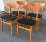 4 Farstrup Danish teak chairs, with new black vinyl upholstery, 50's SOLD 2023-02-20